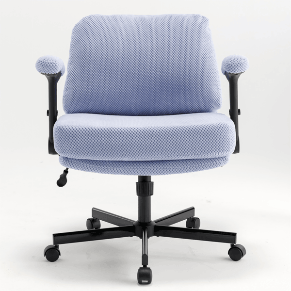 Chair with Wheels and Flip Arms-Comfy Fabric Cross Legged Office Chair with Thick Cushion&Wide Seat, Adjustable Swivel Desk Chair for Home Office, Apartment, Bedroom