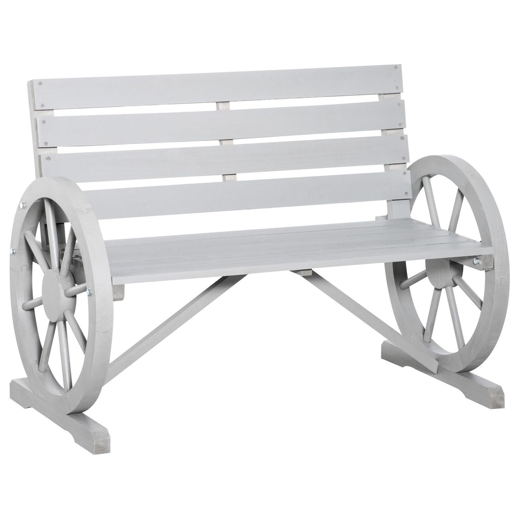 Charcoal Grey Wagon Wheel Bench: Rustic 2-Person Patio Furniture