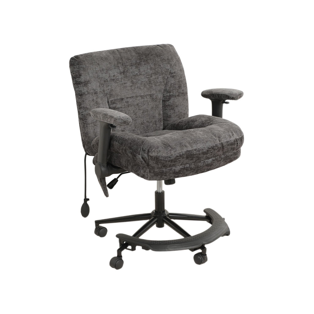 Chenille Criss Cross Office Chair with Air Lumbar Support, Flip-up Adjustable Arms, Built-in Footrest & Rocking Function, 25" Wide Cross-Legged Swivel Desk Chair for Home Office BedroomBlack.