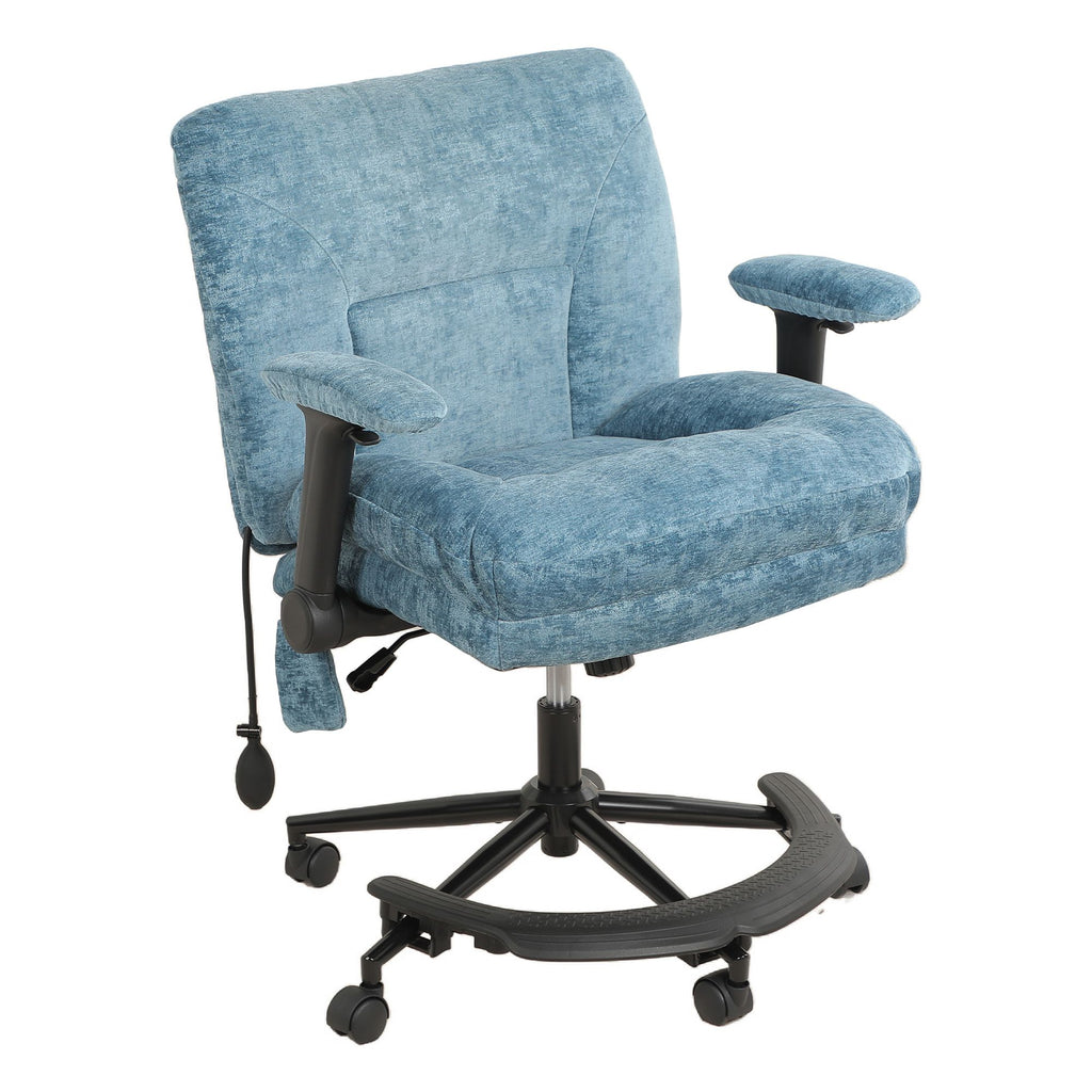 Chenille Criss Cross Office Chair with Air Lumbar Support, Flip-up Adjustable Arms, Built-in Footrest & Rocking Function, 25" Wide Cross-Legged Swivel Desk Chair for Home Office Bedroom,Blue.