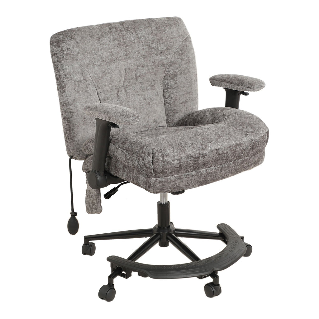 Chenille Criss Cross Office Chair with Air Lumbar Support, Flip-up Adjustable Arms, Built-in Footrest & Rocking Function, 25" Wide Cross-Legged Swivel Desk Chair for Home Office Bedroom,Grey.