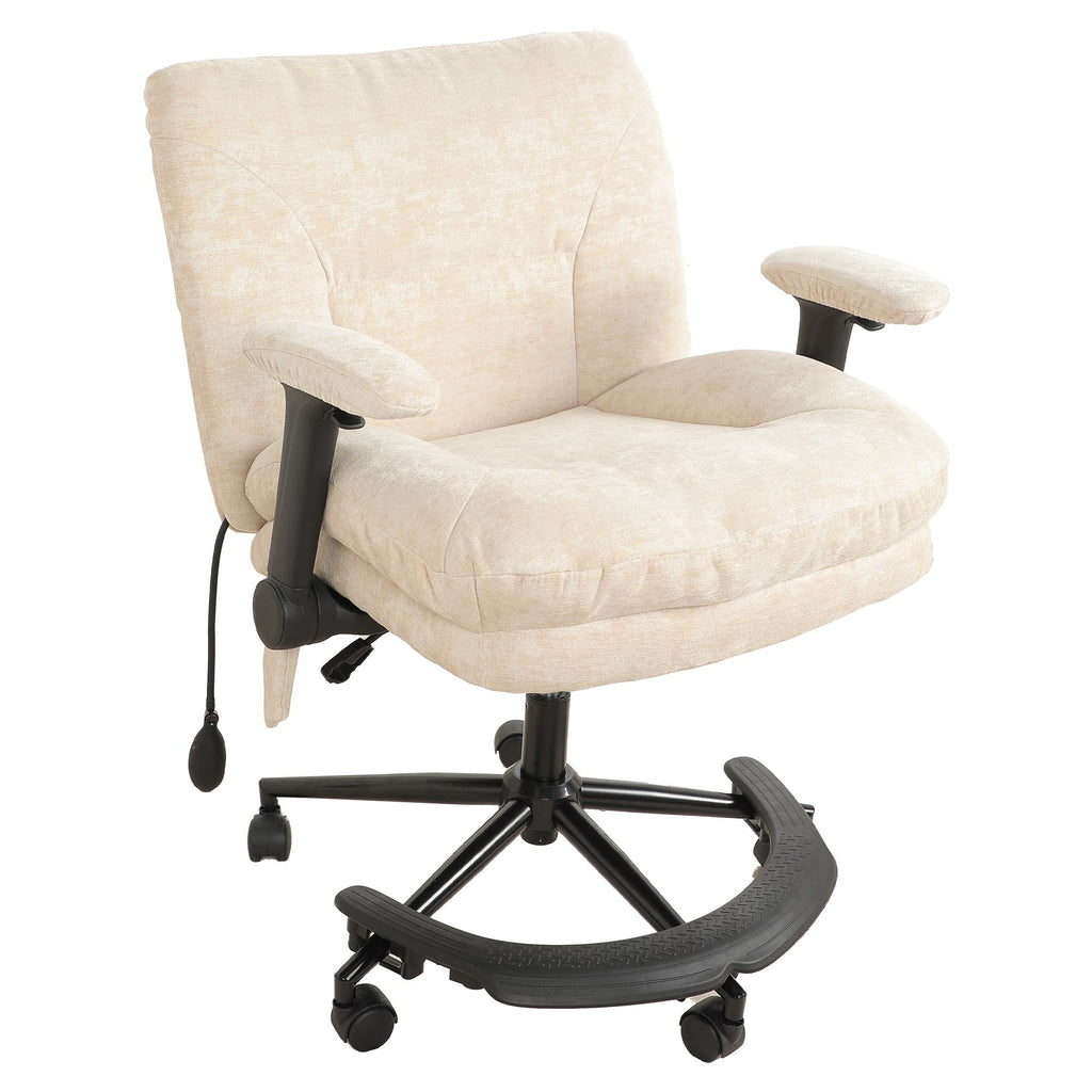 Chenille Criss Cross Office Chair with Air Lumbar Support, Flip-up Adjustable Arms, Built-in Footrest & Rocking Function, 25" Wide Cross-Legged Swivel Desk Chair for Home Office Bedroom,Khaki.