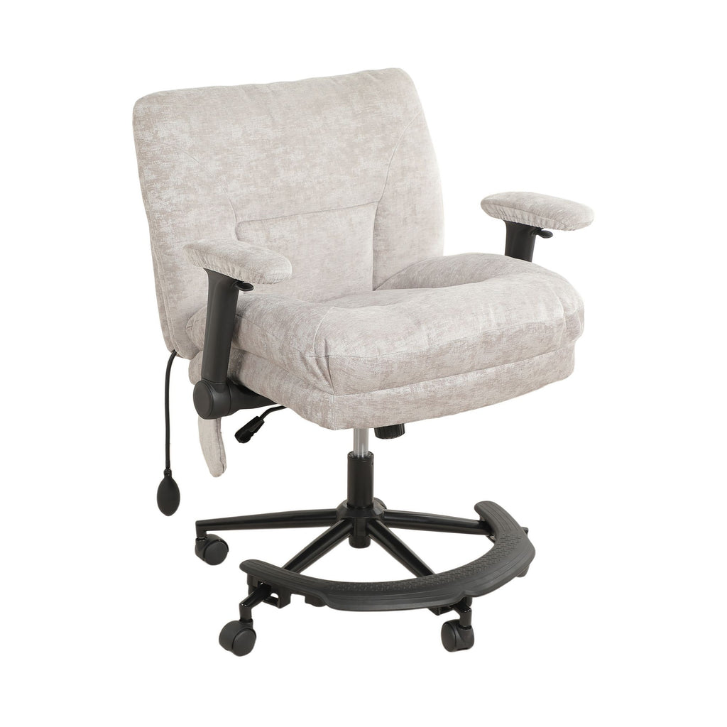 Chenille Criss Cross Office Chair with Air Lumbar Support, Flip-up Adjustable Arms, Built-in Footrest & Rocking Function, 25" Wide Cross-Legged Swivel Desk Chair for Home Office Bedroom,Light Grey.