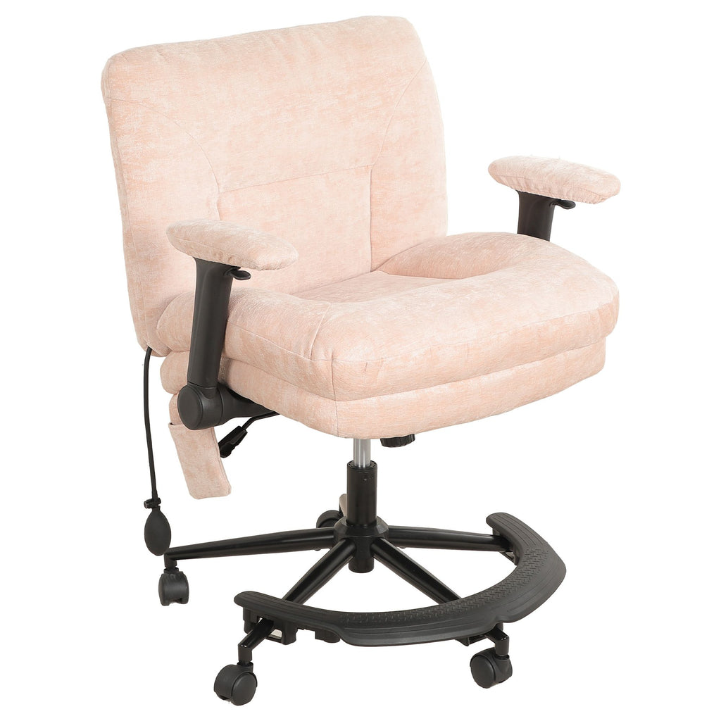Chenille Criss Cross Office Chair with Air Lumbar Support, Flip-up Adjustable Arms, Built-in Footrest & Rocking Function, 25" Wide Cross-Legged Swivel Desk Chair for Home Office Bedroom,Pink.
