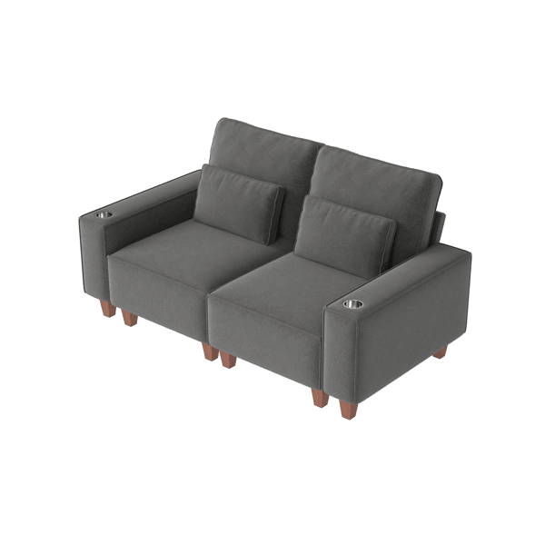 Chenille Deep Seat 2-Seater Sofa with Brushed Stainless Steel Cup Holders and 2 Decorative Pillows, Modern Cozy Loveseat for Living Room