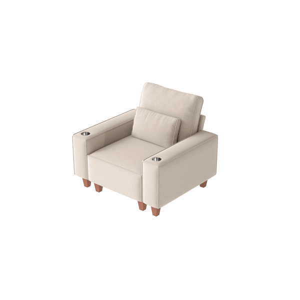 Chenille Deep Seat Single Sofa Chair with Brushed Stainless Steel Cup Holder and Decorative Pillow, Modern Cozy Accent Chair for Living Room