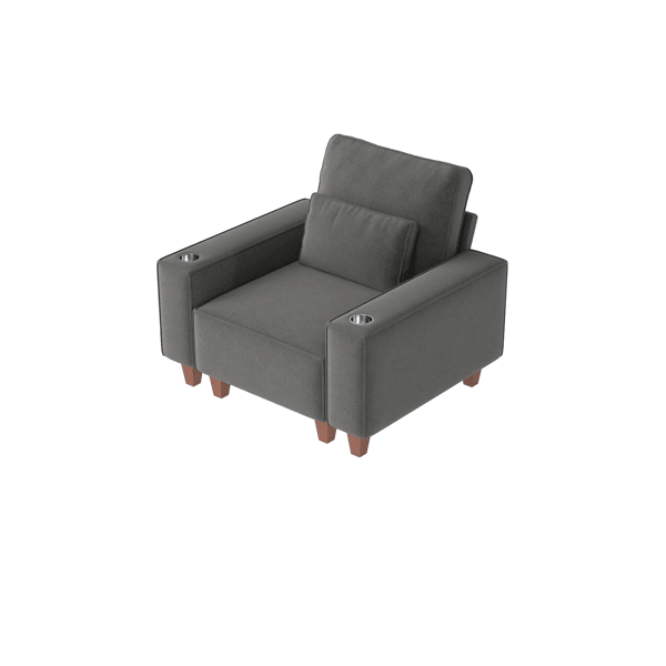 Chenille Deep Seat Single Sofa Chair with Brushed Stainless Steel Cup Holder and Decorative Pillow, Modern Cozy Accent Chair for Living Room