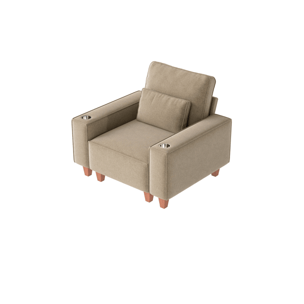 Chenille Deep Seat Single Sofa Chair with Brushed Stainless Steel Cup Holder and Decorative Pillow, Modern Cozy Accent Chair for Living Room