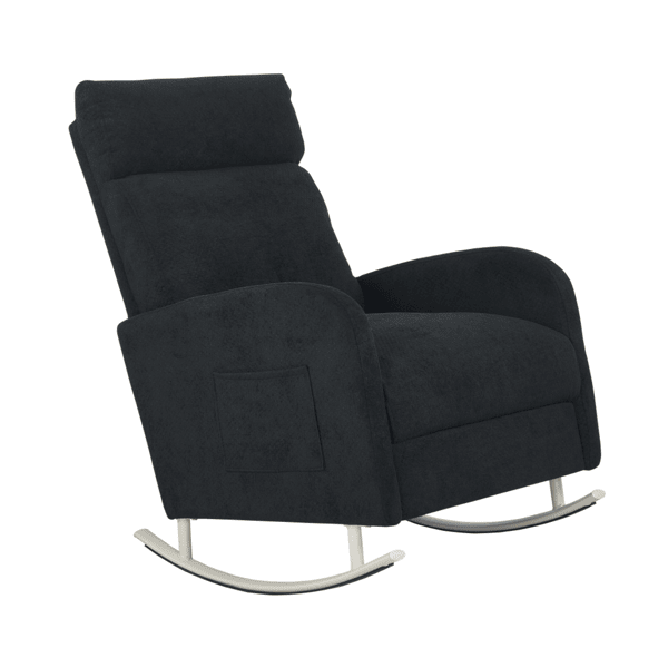 Chenille Upholstered Rocking Chair with Metal Legs and Side Storage Pocket – Modern Comfort & Function