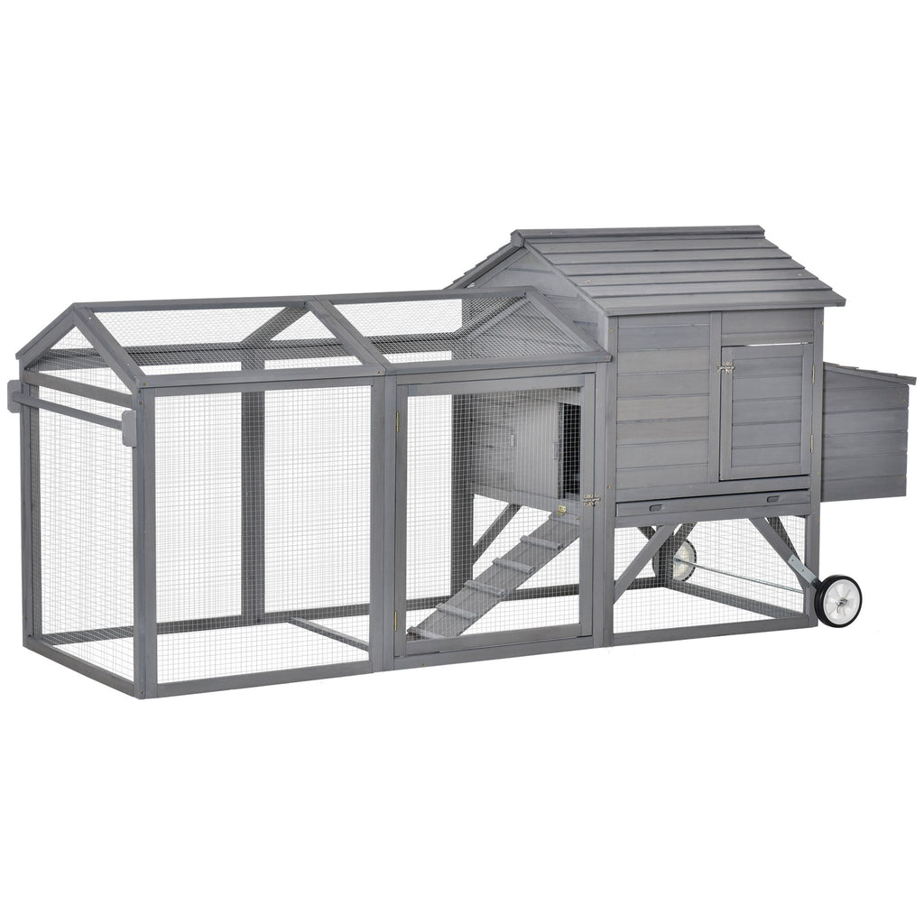 Chicken Coop 965 Wooden Portable Rabbit Hutch Hen House Poultry Cage with Wheels Outdoor Run Nesting Box Gray
