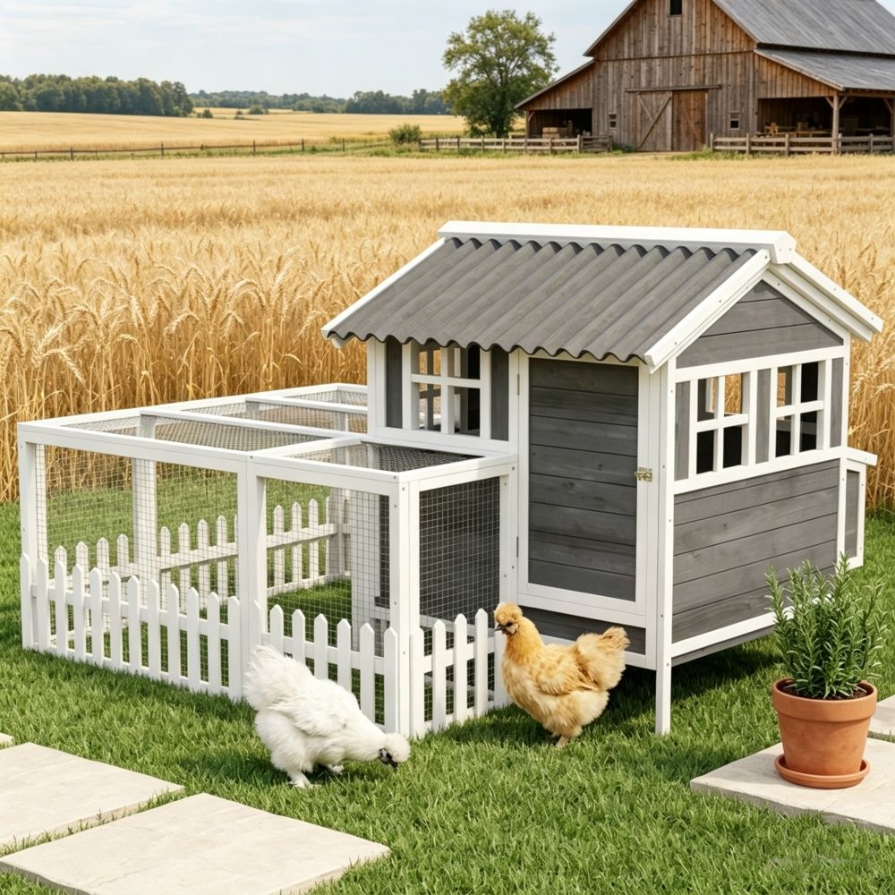 Chicken Coop with Removable Tray 58.75 Inches for Outdoor