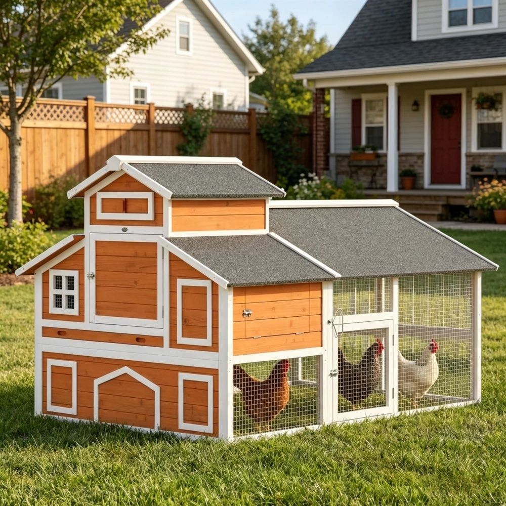 Chicken Coop with Waterproof Asphalt and Removable Pull 79.1 Inches