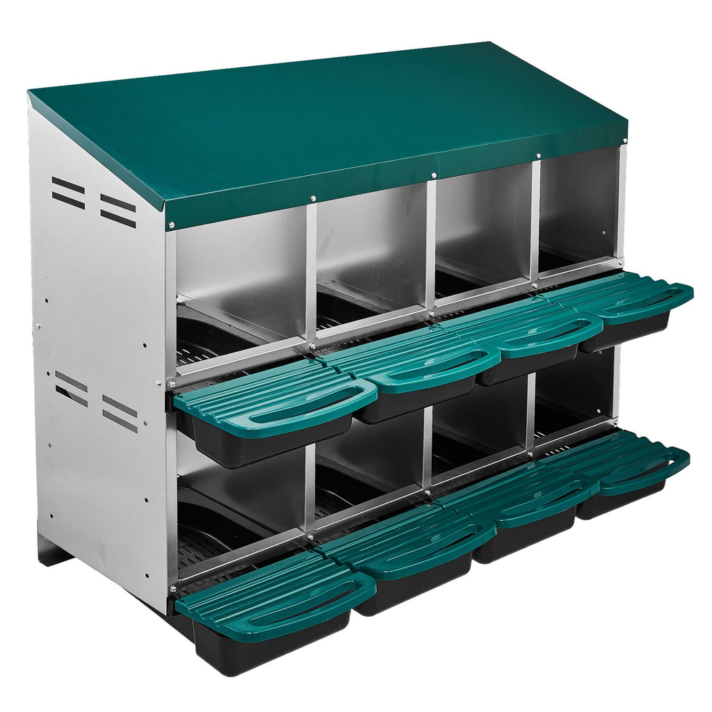 Chicken Nesting Box, 8 Compartment Roll Away Nesting Box for Laying Eggs, Wall Mount Chicken Nesting Boxes, Easy Egg Collection, Cleanable Pull Out Hen Roosting Boxes, 8 Holes, Green
