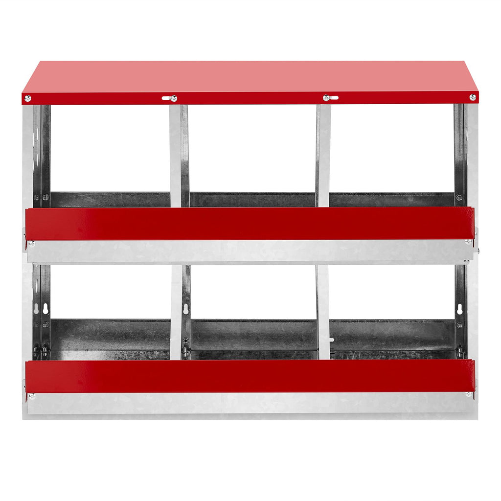 Chicken Nesting Boxes, 6 Compartment Metal Poultry Nest Box Wall Mount for Chickens Hens Ducks, Red