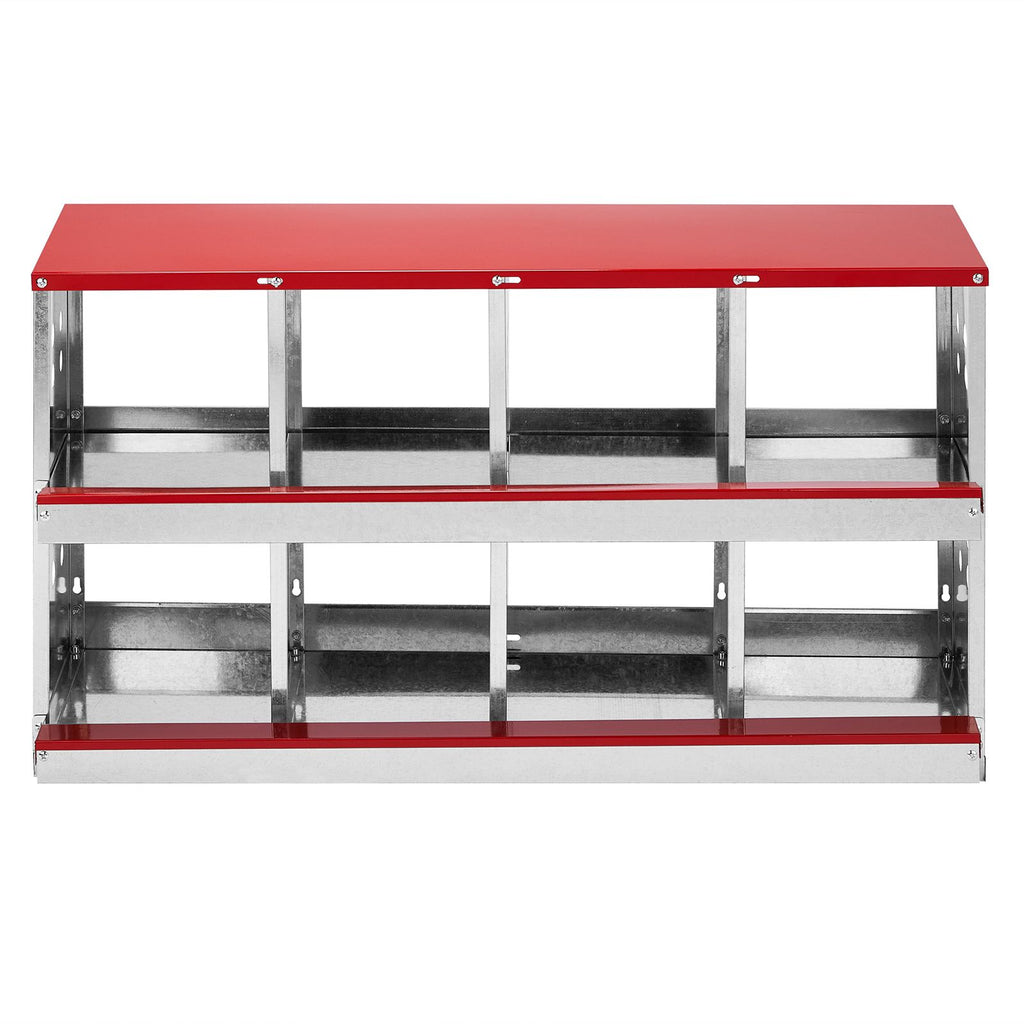 Chicken Nesting Boxes, 8 Compartment Metal Poultry Nest Box Wall Mount for Chickens Hens Ducks, Red