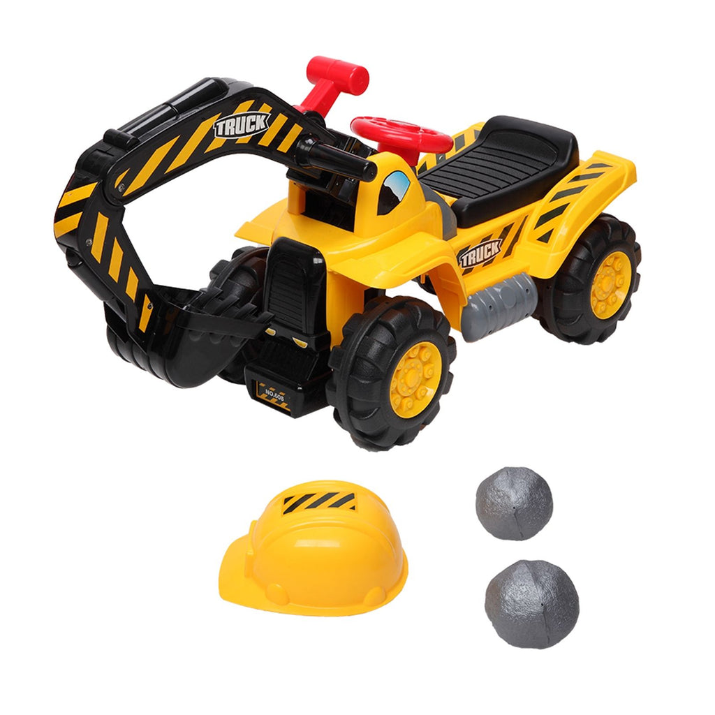 Children's Excavator Toy Car Without Power Two Plastic Artificial Stones, A Hat