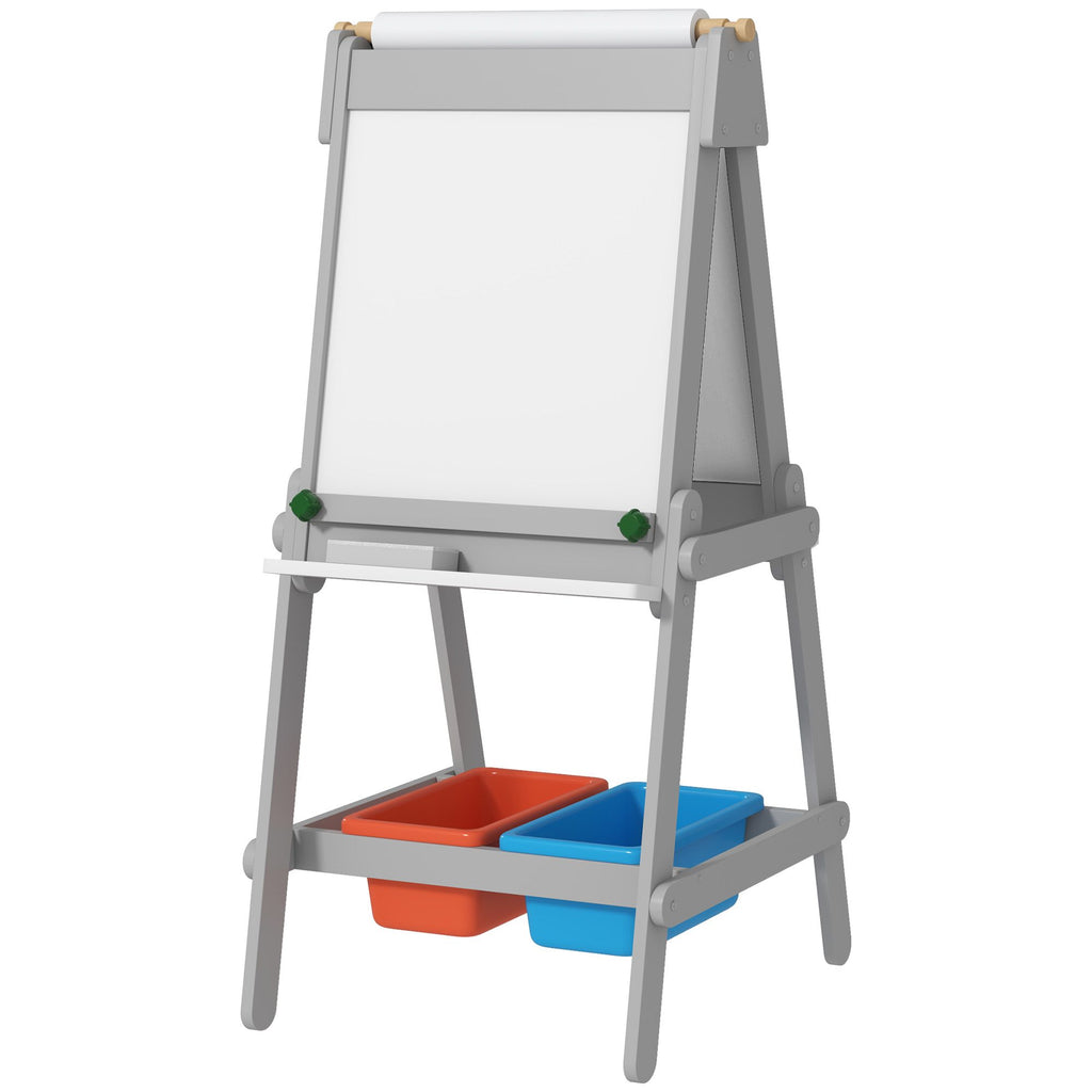 Childs Art Easel, Standing Easel w/ Paper Roll, Double Sided Magnetic Whiteboard & Chalkboard, Painting Gifts for Ages 3-8