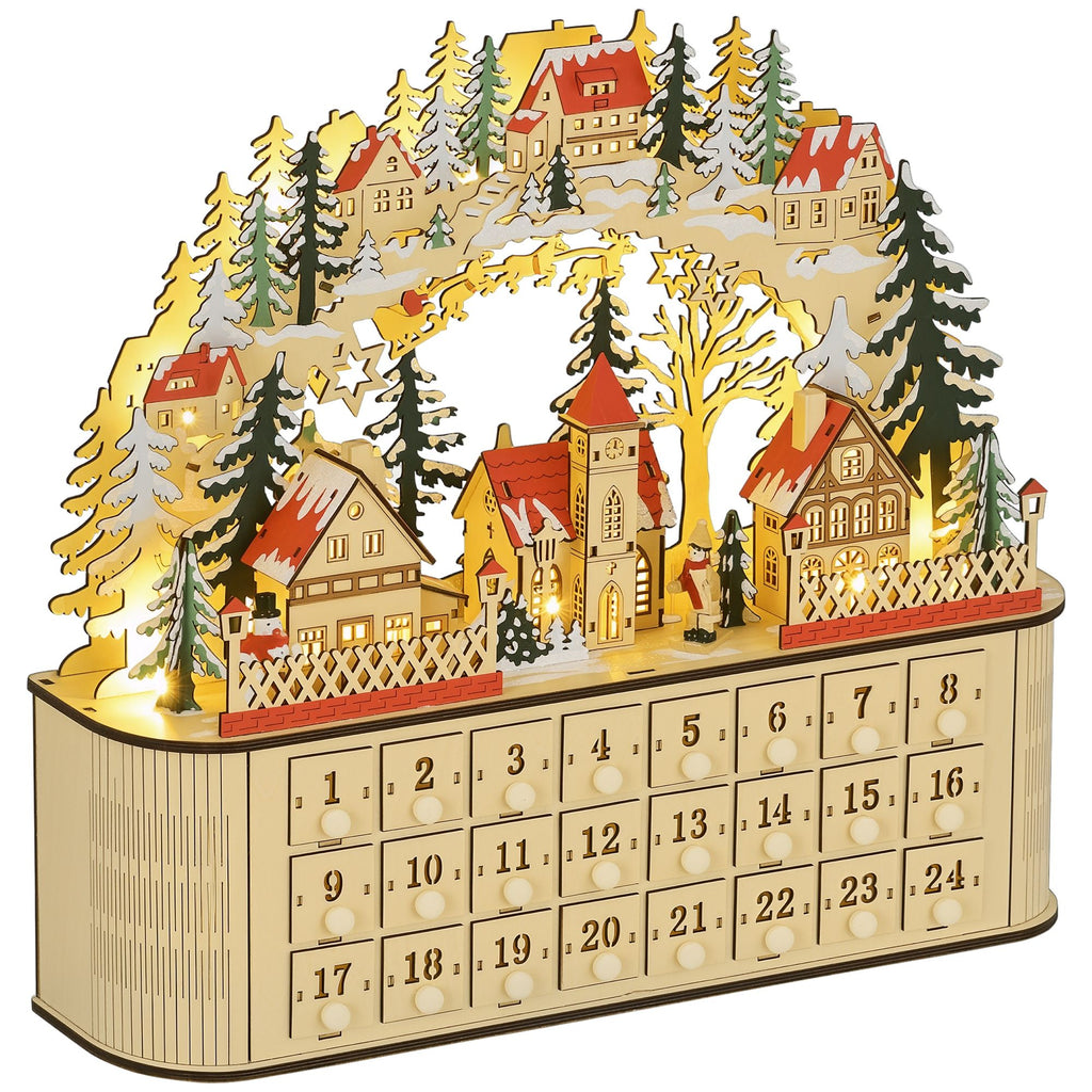 Christmas Advent Calendar, Countdown to Christmas Table Decoration with 24 Drawers, Lights, Battery Operated