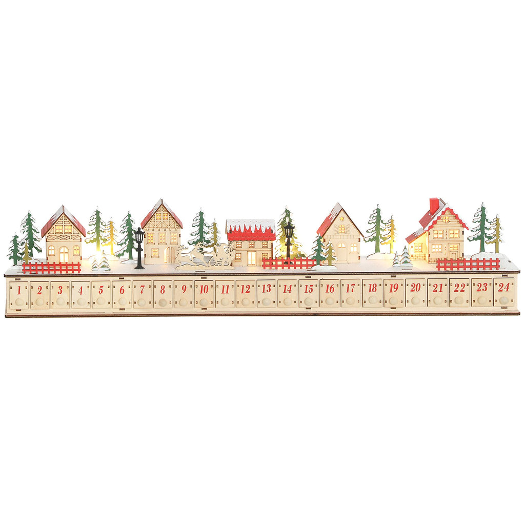 Christmas Advent Calendar with 24 Countdown Drawers and LED Lights, Wood-Effect Advent Calendar, Battery Operated