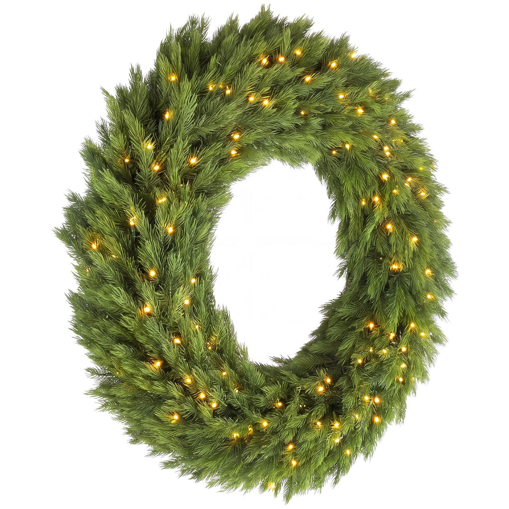 Christmas Decoration, 48 in Pre-Lit Norwegian Spruce Artificial Christmas Wreath with 150 LED Lights, Green