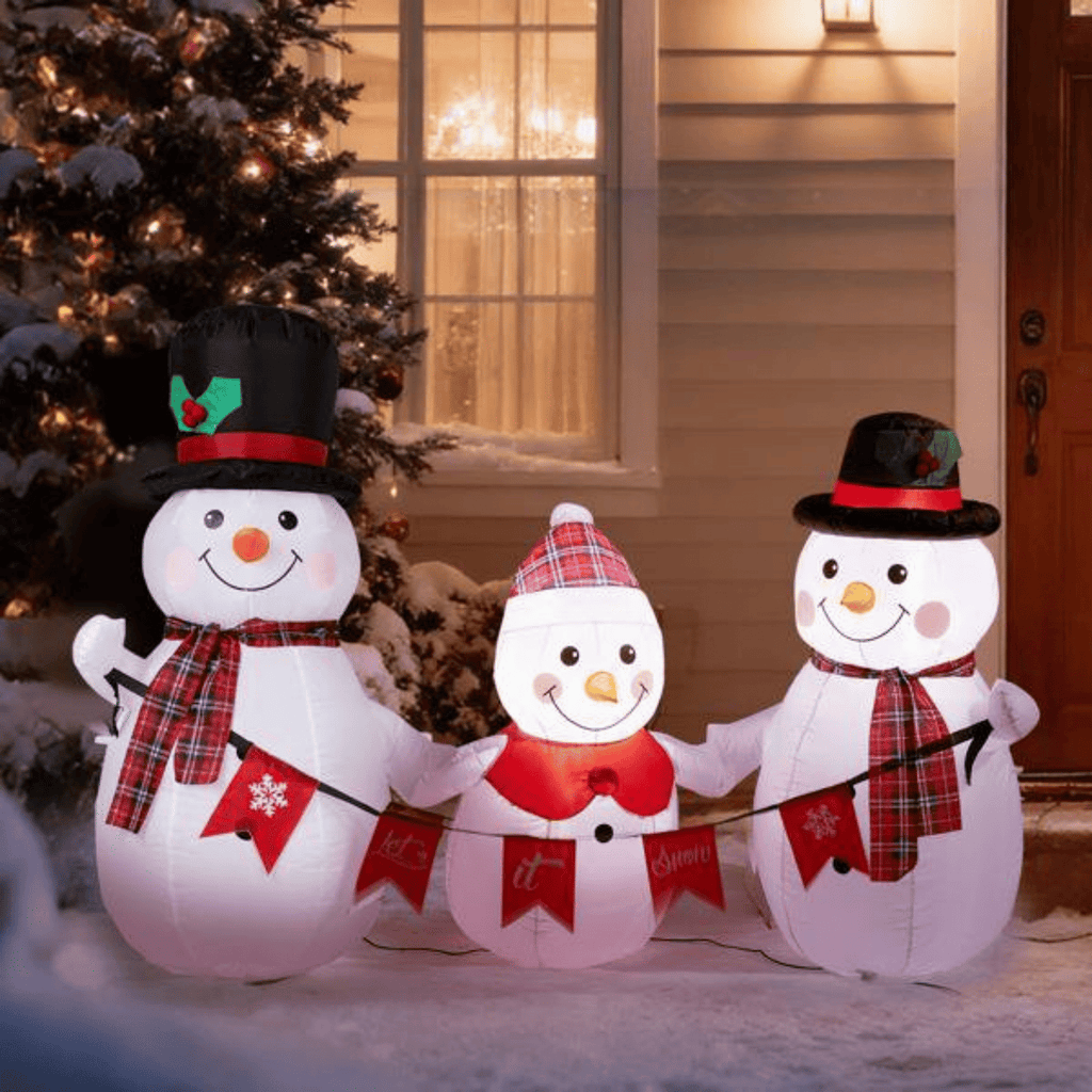 Christmas Inflatable Decoration with 3 LED Lights, Adorable Snowman FamilyofThreeforYard,Garden, Indoor Holiday Display