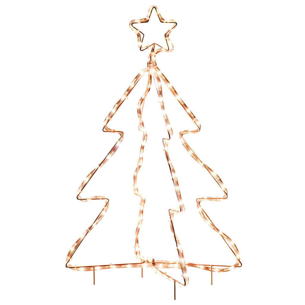 Christmas LED Motif Light Christmas Tree, Warm White Rope Lighting with Steel Frame Stake, Outdoor Ornament Decoration