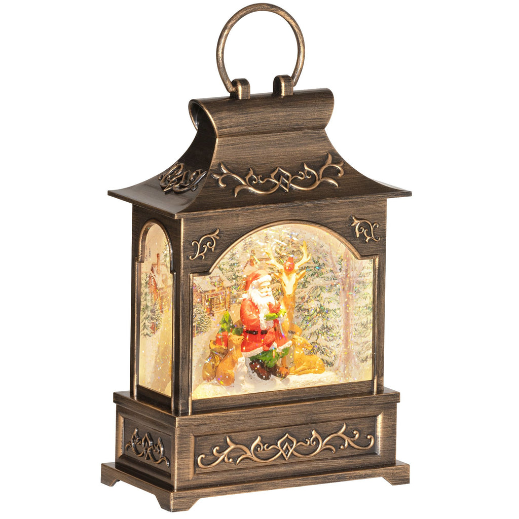 Christmas Musical Snow Globe Lantern Lighted Snow Globe with Swirling Glitter Battery Operated Xmas Decoration Bronze