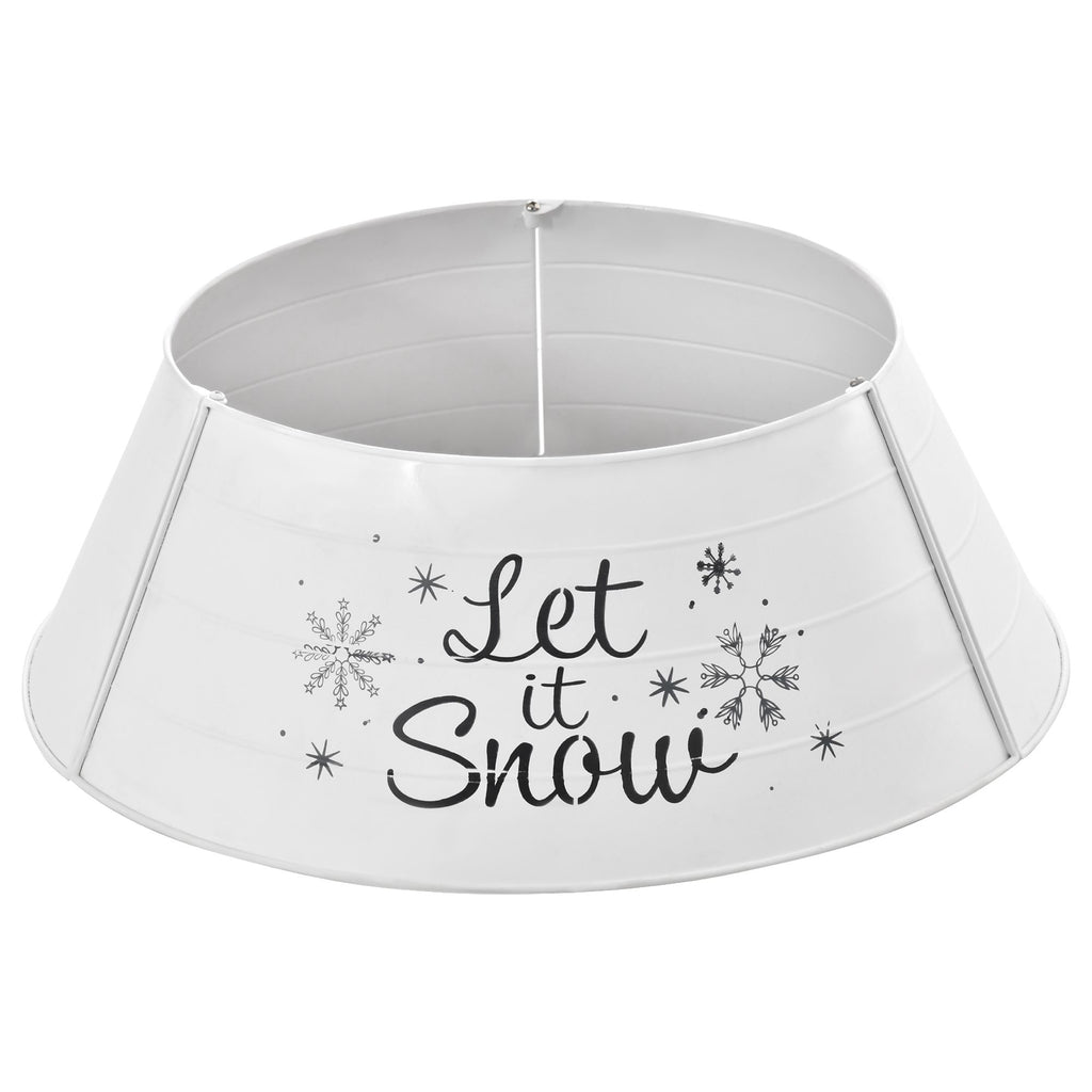 Christmas Tree Collar Snowflake Design Steel Ring Skirt Holiday Decor 26 Inch Base White