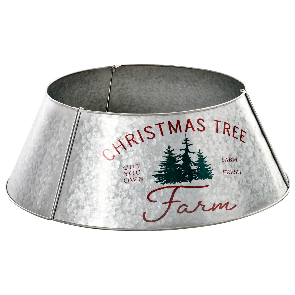 Christmas Tree Collar Steel Tree Ring Skirt Home Xmas Decoration with Christmas Tree Printed, 26" Base, Silver