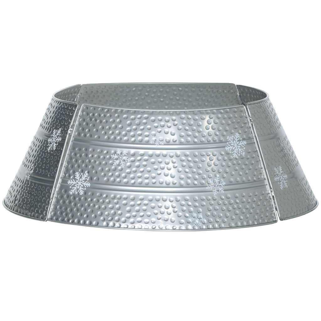 Christmas Tree Collar Steel Tree Ring Skirt Home Xmas Decoration with Snowflake Engraved, 26" Base, Silver