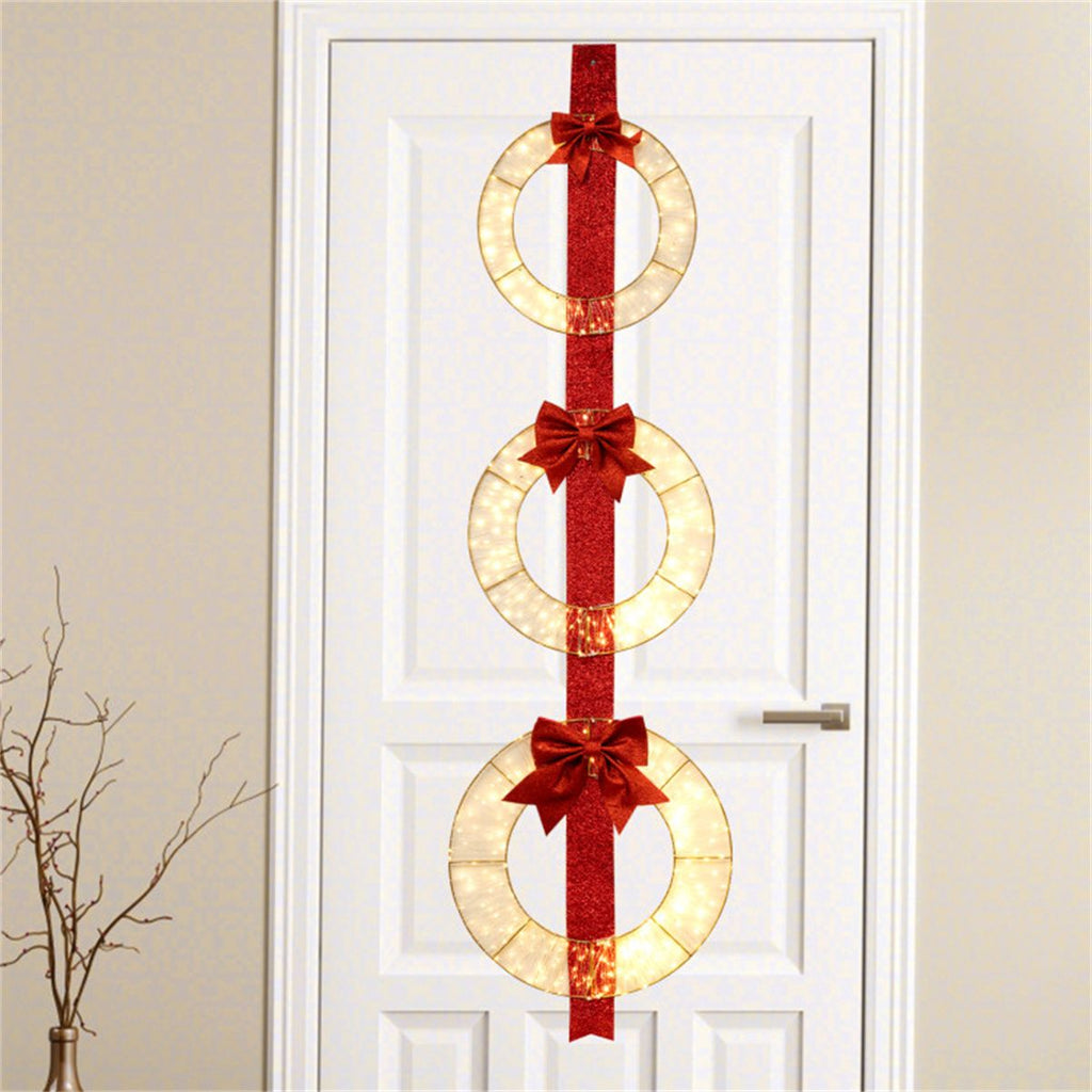 Christmas Wreath Set: 3 Festive Wreaths with 450 LEDs, Red Ribbon, IP44 Weatherproof, No Assembly, for Indoor/Outdoor Deco