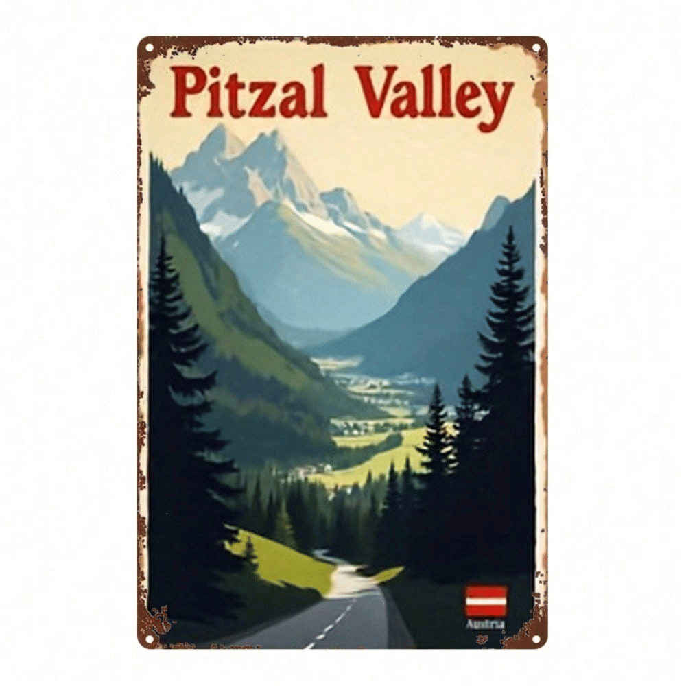 CIFbuy 1pc 2D Flat Metal Sign Austrian Pitz Valley Scenic Painting Square Iron Wall Art 8x12 Inch For Home Bar Garage Club Restaurant C TikTok, TikTok, Wall Self-pickup Logiopics