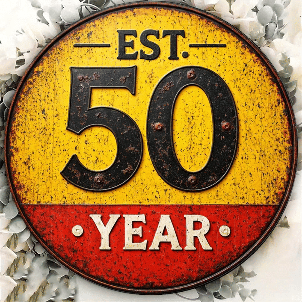 CIFbuy 1pc 8x8in 50th Anniversary Vintage Plaque, "" Anniversary Vintage Plaque, Plaque, 50 Years Established 2D Flat Round SignTikTok, Temu Self-pickup LogiSiics