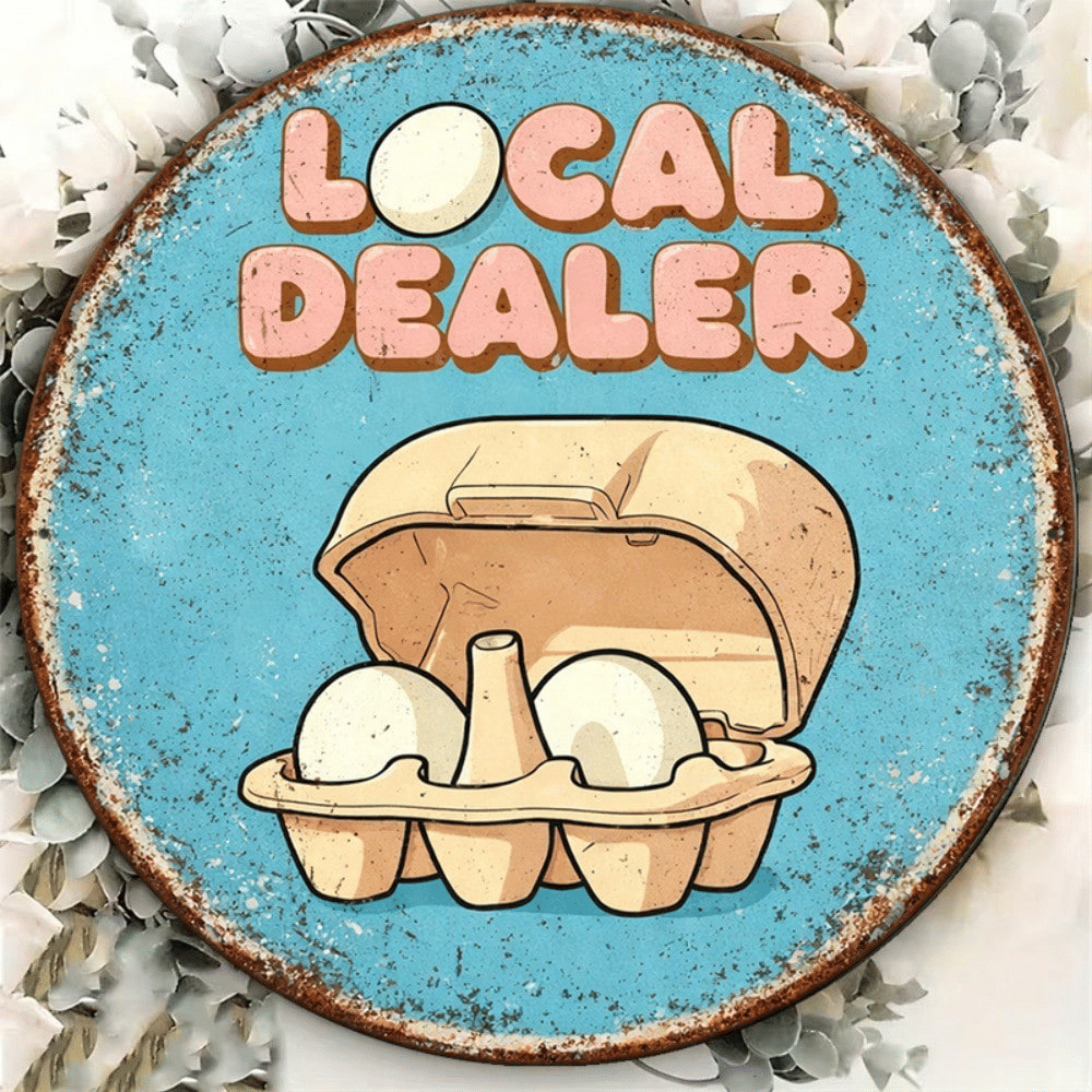 CIFbuy 1pc 8x8in Vintage Fresh Eggs Farm Sign, "" Vintage Fresh Eggs Farm Sign, Eggs Farm Sign, 2D Flat Round Metal PlaqueTikTok, Temu Self-pickup Logiaqics