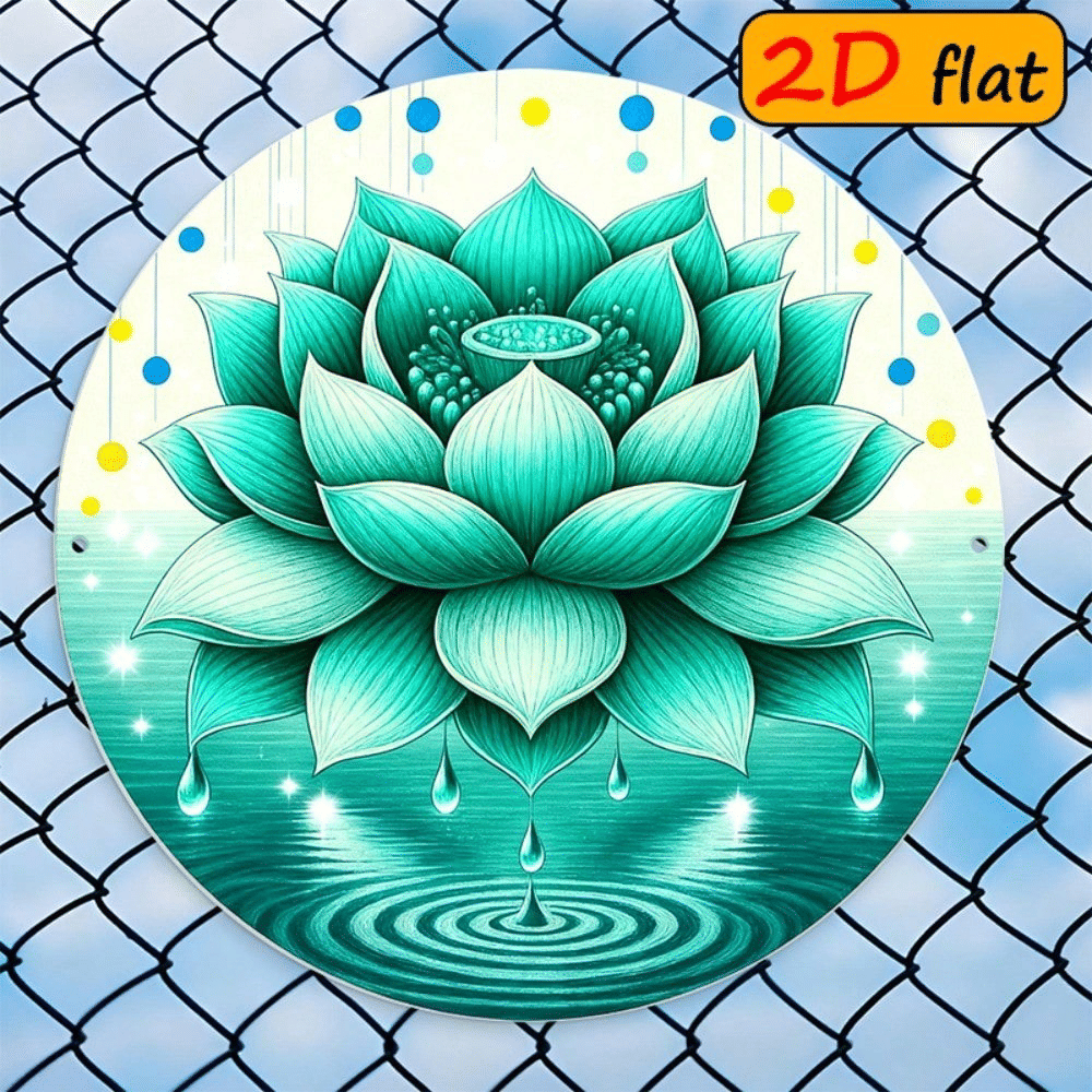 CIFbuy 1pc Fresh Green Lotus Droplet Round Sign, "" Green Lotus Droplet Round Sign, Droplet Round Sign, 7.87x7.87in 2D Flat Outdoor PlaqueTikTok, Temu Self-pickup Logiaqics