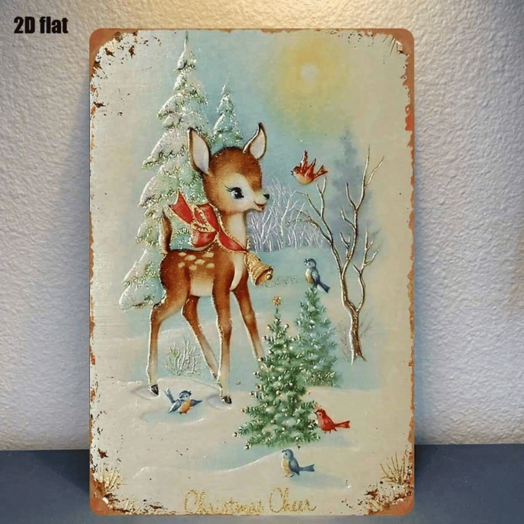 CIFbuy 1PC Rustic Iron Metal Wall Sign Winter Reindeer Snowy Woods Pattern No Text Christmas Holiday Home Outdoor Wall Art Decor Orname TikTok, TikTok, name Self-pickup Logiopics