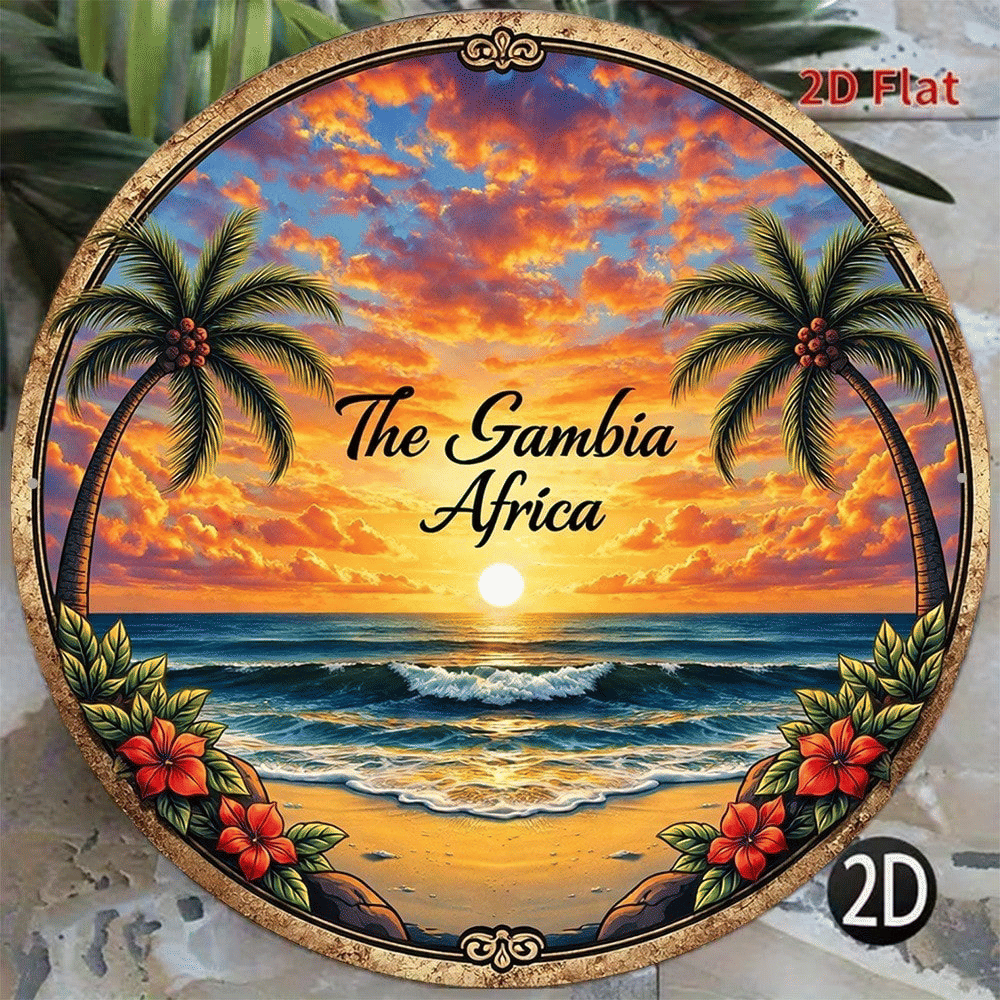 CIFbuy 1pc Vintage African Gambian Sunset Beach Wall Sign, "" African Gambian Sunset Beach Wall Sign, Sunset Beach Wall Sign, Round 2D Flat PlaqueTikTok, Temu Self-pickup Logiaqics