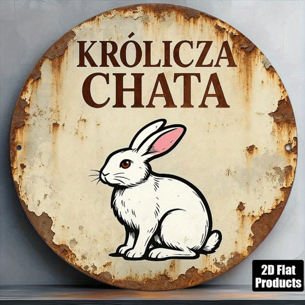 CIFbuy 1pc Vintage French Rabbit House Metal Wall Sign, 8-Inch Round Krlcz Chatka Plaque, Durable Aluminum 2D Flat Art, French Country TikTok, TikTok, Self-pickup Logiopics