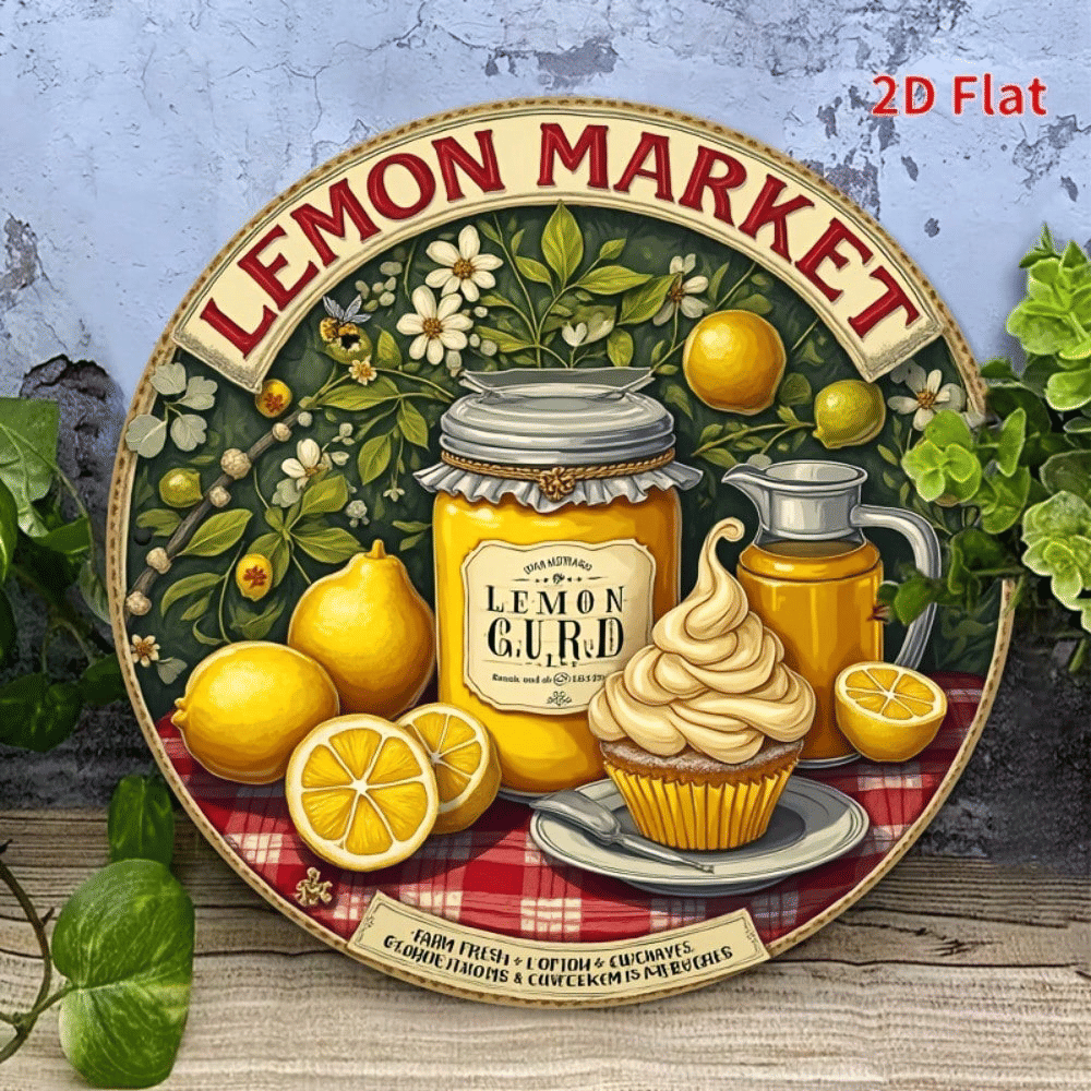 CIFbuy 1pc Vintage Lemon Tin Sign 20x20cm, "" Tin Sign 20x20cm, 20x20cm, Retro Yellow Lemon Cupcake Metal Wall ArtTikTok, TikTok, Self-pickup Logi Aics