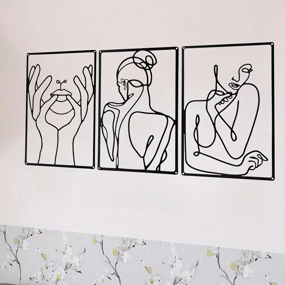 CIFbuy 3Pcs Abstract Metal Wall Art Minimalist Line Drawing Decor Indoor Outdoor Hanging Holiday Gift(TikTok, temu pick-up service)