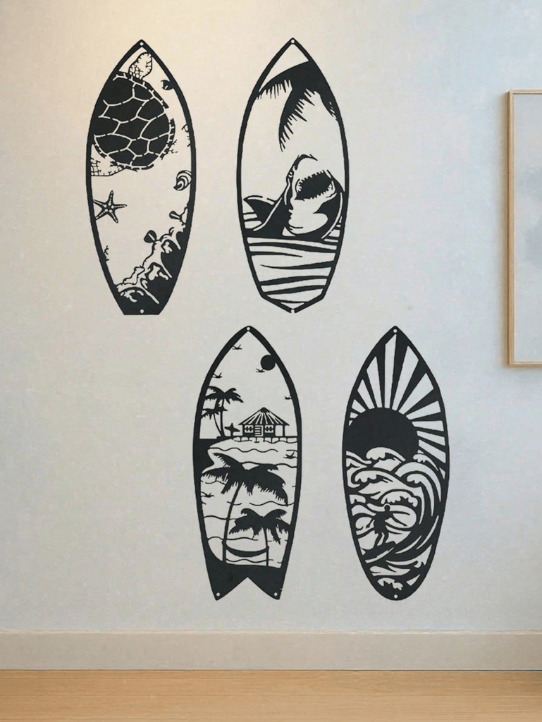CIFbuy 4 Piece Metal Surfboard Wall Art Coastal Beach House Decor Modern Sculpture for Living Room Bedroom Kitchen Gift(TikTok, temu pick-up service)