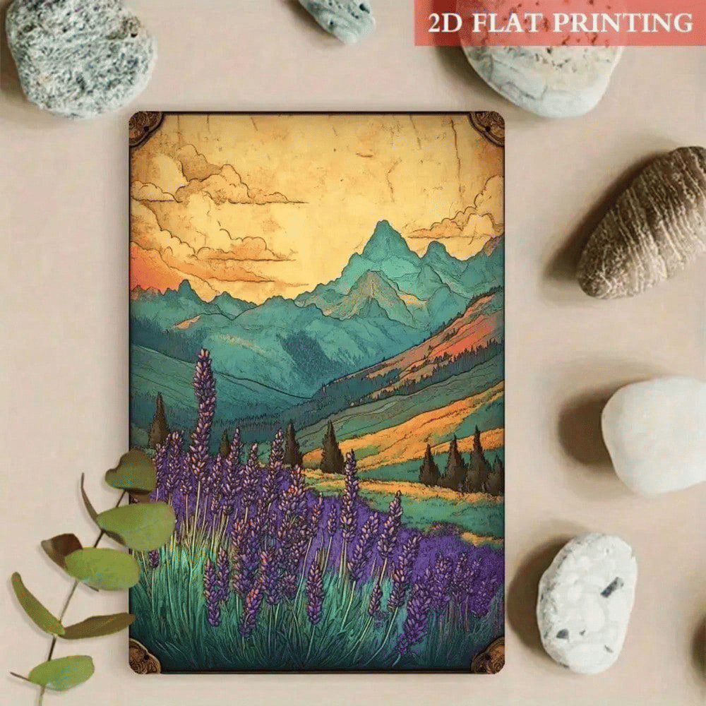 CIFbuy 8x12 Inch Purple Sunset Metal Wall Art, Iron Outdoor Garden Decor, Vibrant Lavender Floral Landscape, 2D Flat Nature Artwork ForTikTok, temu