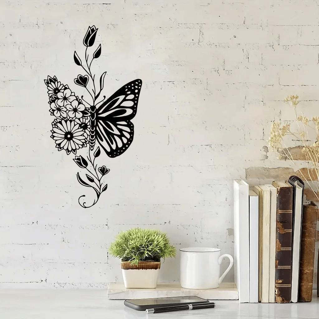 CIFbuy Aluminum Butterfly Floral Silhouette Wall Art Natural Farmhouse Home Decor Gift TikTok, temu pick-up service