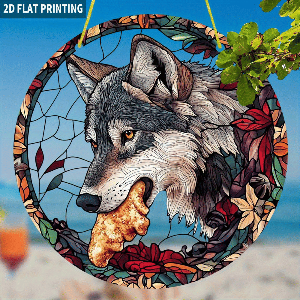 CIFbuy Autumn Floral Bohemian Wolf Acrylic Hanging Wall Art Home Decor Thanksgiving Gift (TikTok, temu pick-up service)