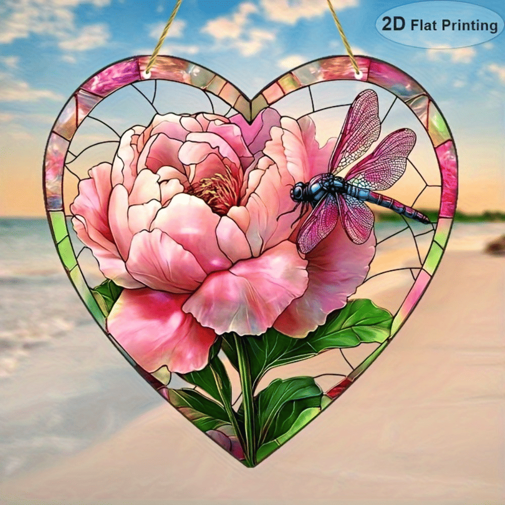 CIFbuy Beautiful Flower and Dragonfly Light Catcher Acrylic Window Hanging Decoration Garden Ornament Holiday Gift (TikTok, temu pick-up service)