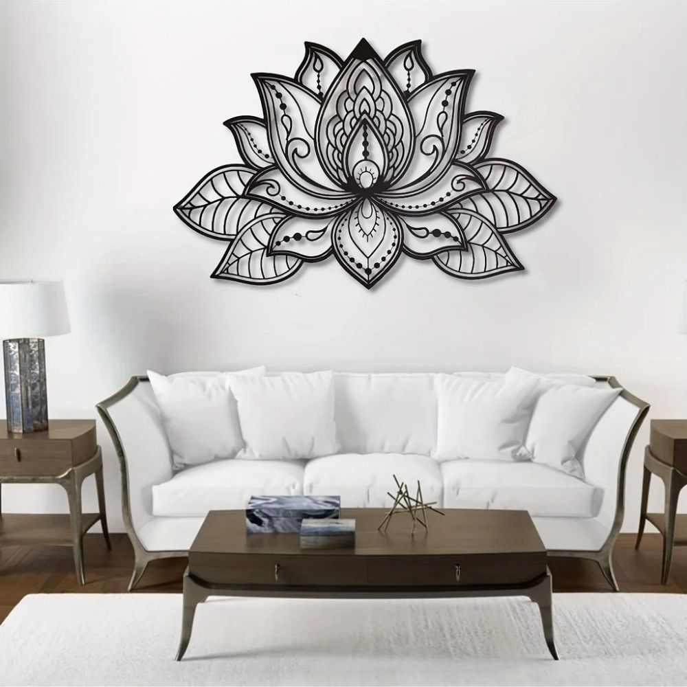 CIFbuy "Boho Wall Art Decor – Black Mandala Metal Wall Hanging, Lotus Flower Design for Bedroom, Living Room, Office & Meditation Space | Zen Home Aesthetic,(TikTok/temu self-pickup orders)