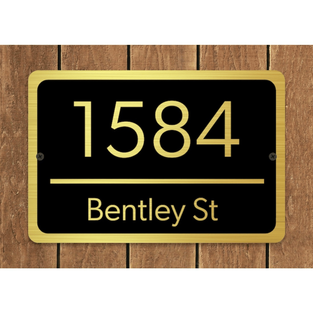 CIFbuy Custom Home Address Plaque Metal Brushed Gold Design Text House Number Sign (TikTok, temu pick-up service)