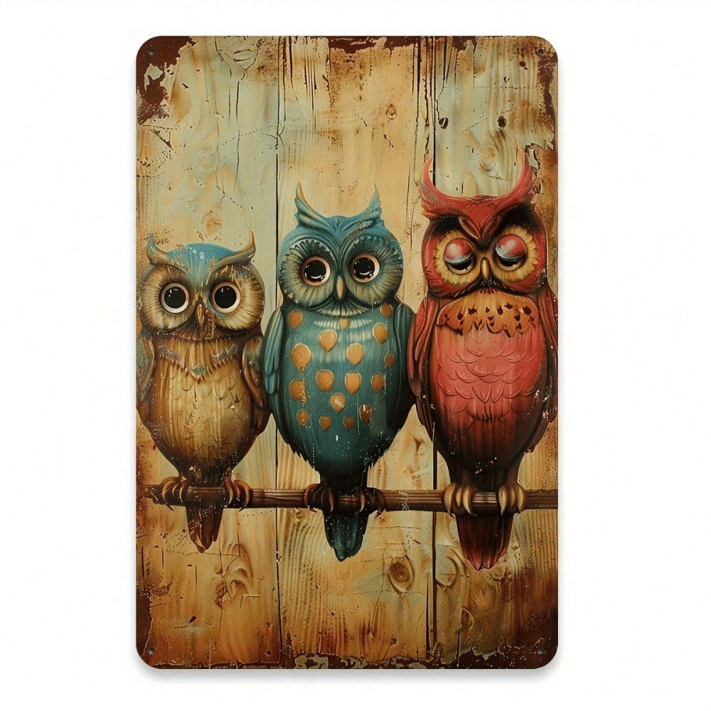 CIFbuy Enchanted Forest Retro Iron Owl Trio Plaque Rustic Metal Wall Art Sign For Indoor Outdoor Home Decor Garden Decoration 8x12 InchTikTok, temu