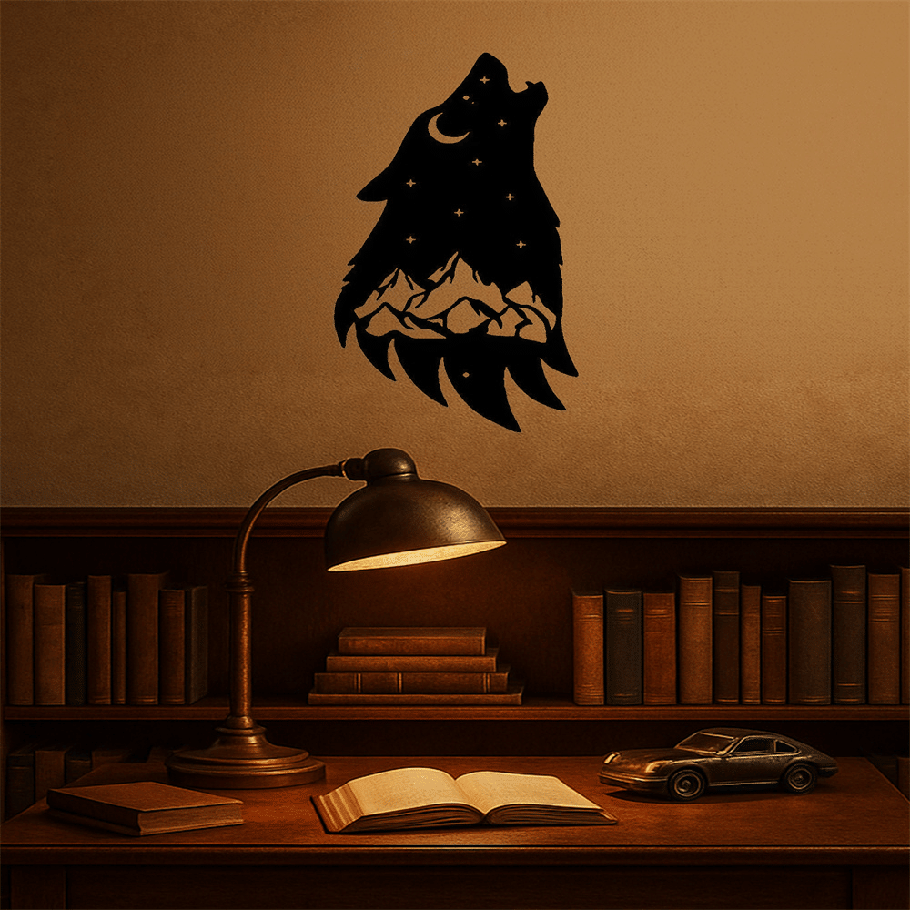 CIFbuy Gothic Howling Wolf Metal Wall Art Black Dark Academia Decor for Living Room Bedroom Office Halloween Christmas Gift(TikTok, temu pick-up service)