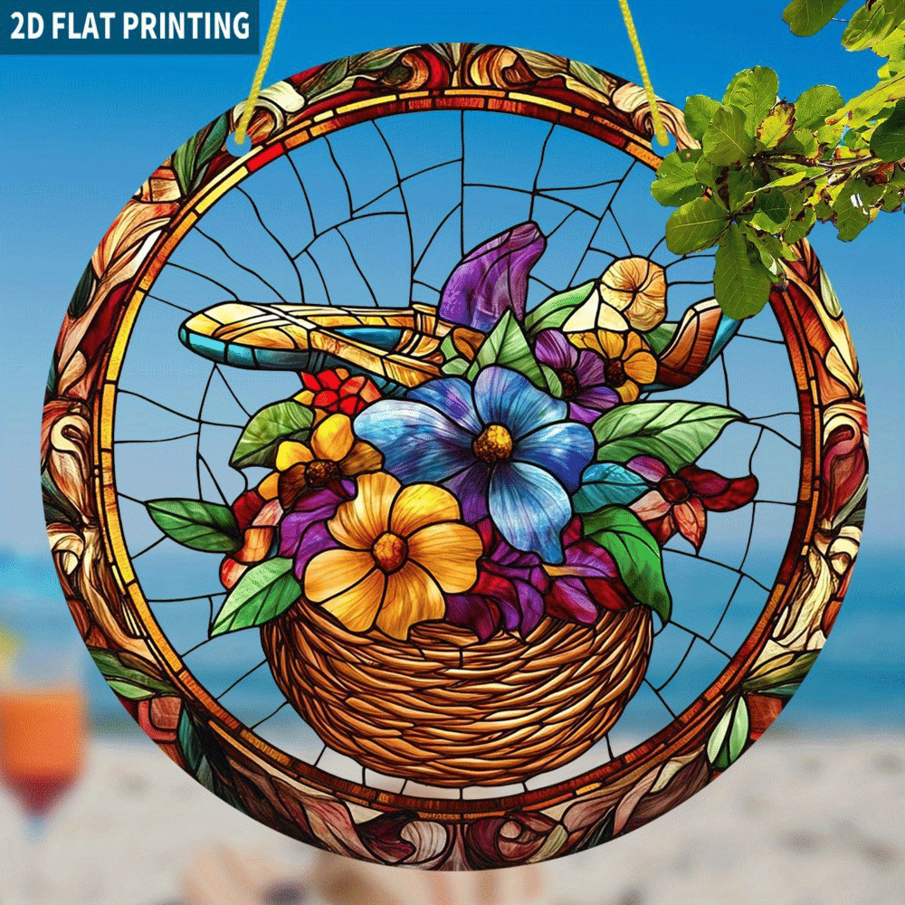CIFbuy High Definition Printed Flower Basket Acrylic Hanging Ornament Transparent Home Garden Decor(TikTok, temu pick-up service)